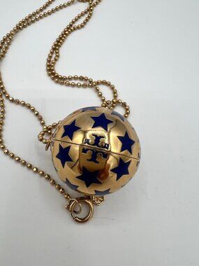 Tory Burch Gold & Blue Star Orb Locket Long Necklace 34"